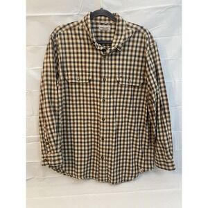 Carhartt Mens Long‎ Sleeve Button Front Relaxed Fit Shirt Beige Plaid Large